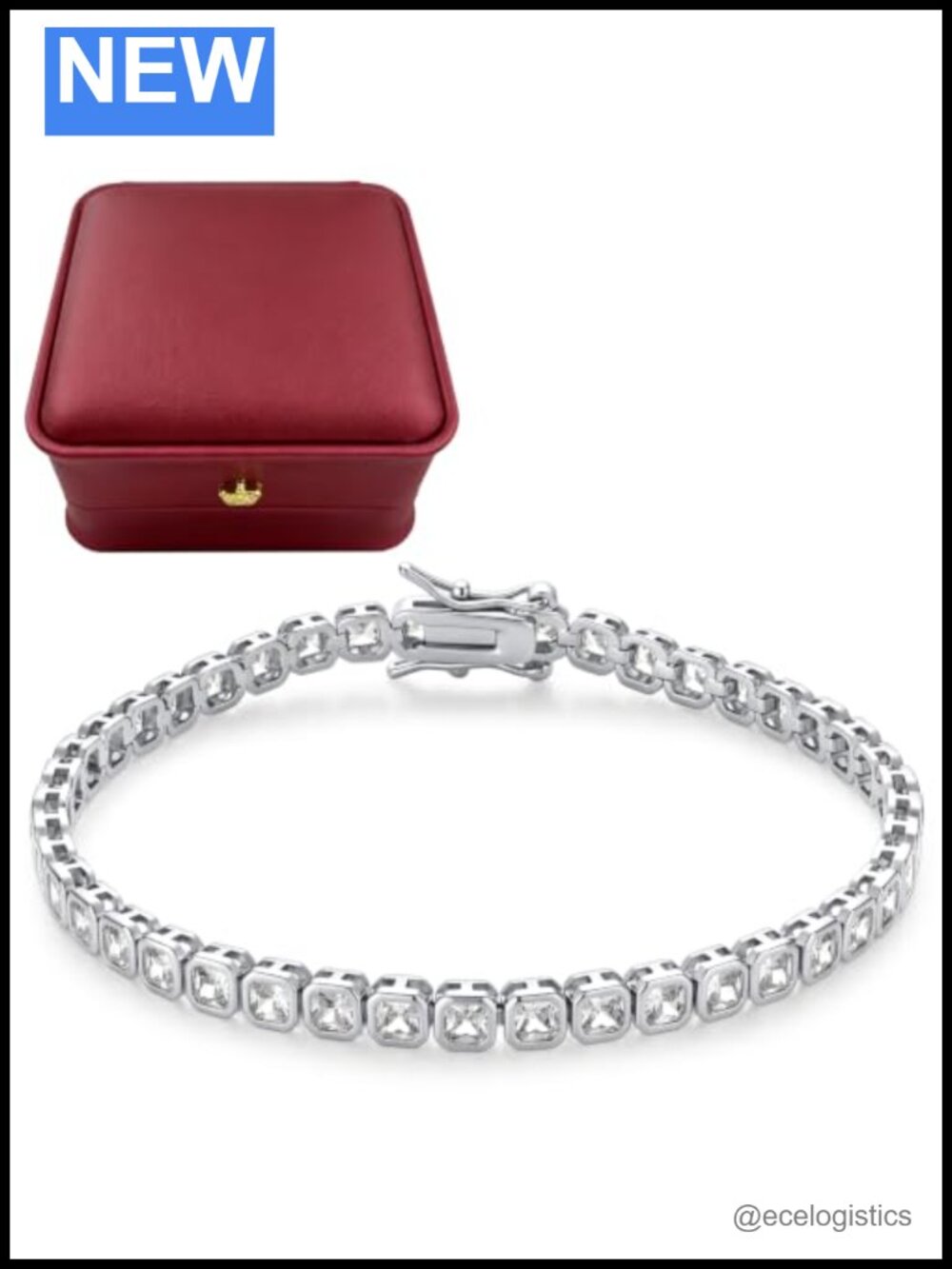 14K Gold Plated Tennis Bracelet Bezel Set Square Cut CZ 7.5 Inch
